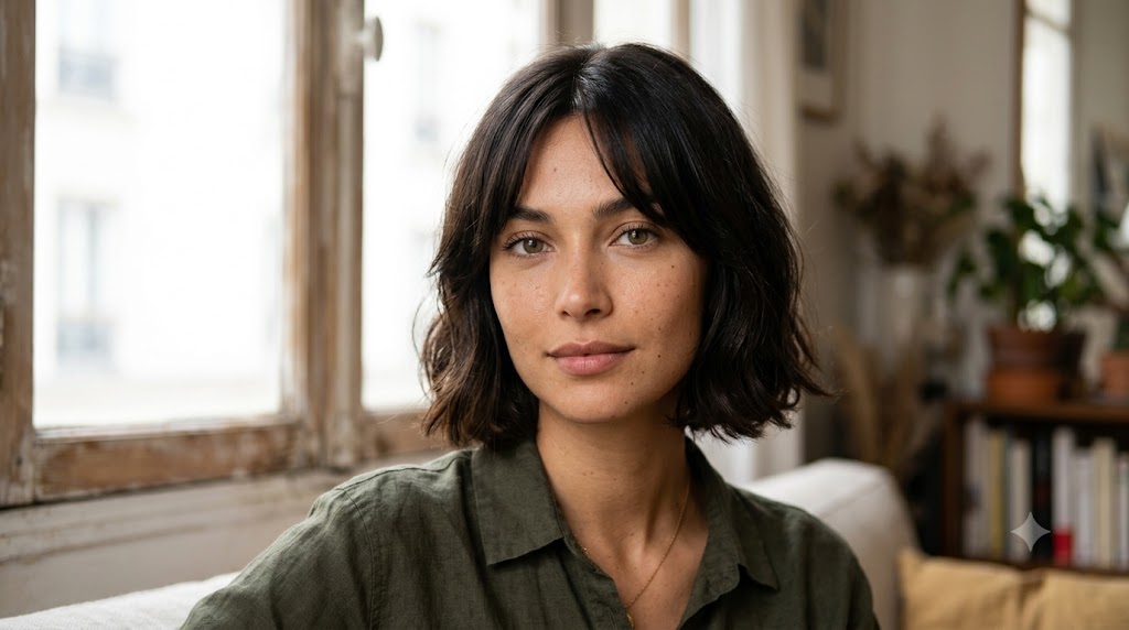 French Girl Chic Bob with Cheekbone-Grazing Curtain Bangs
